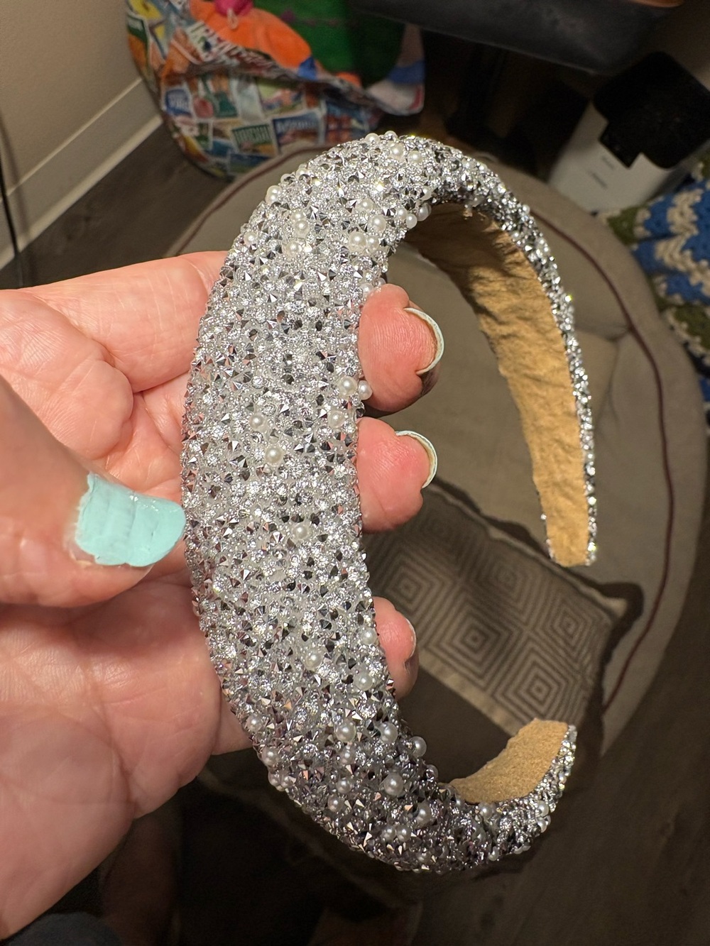Crystal & Pearl Padded Headband in Silver to look like a Princess